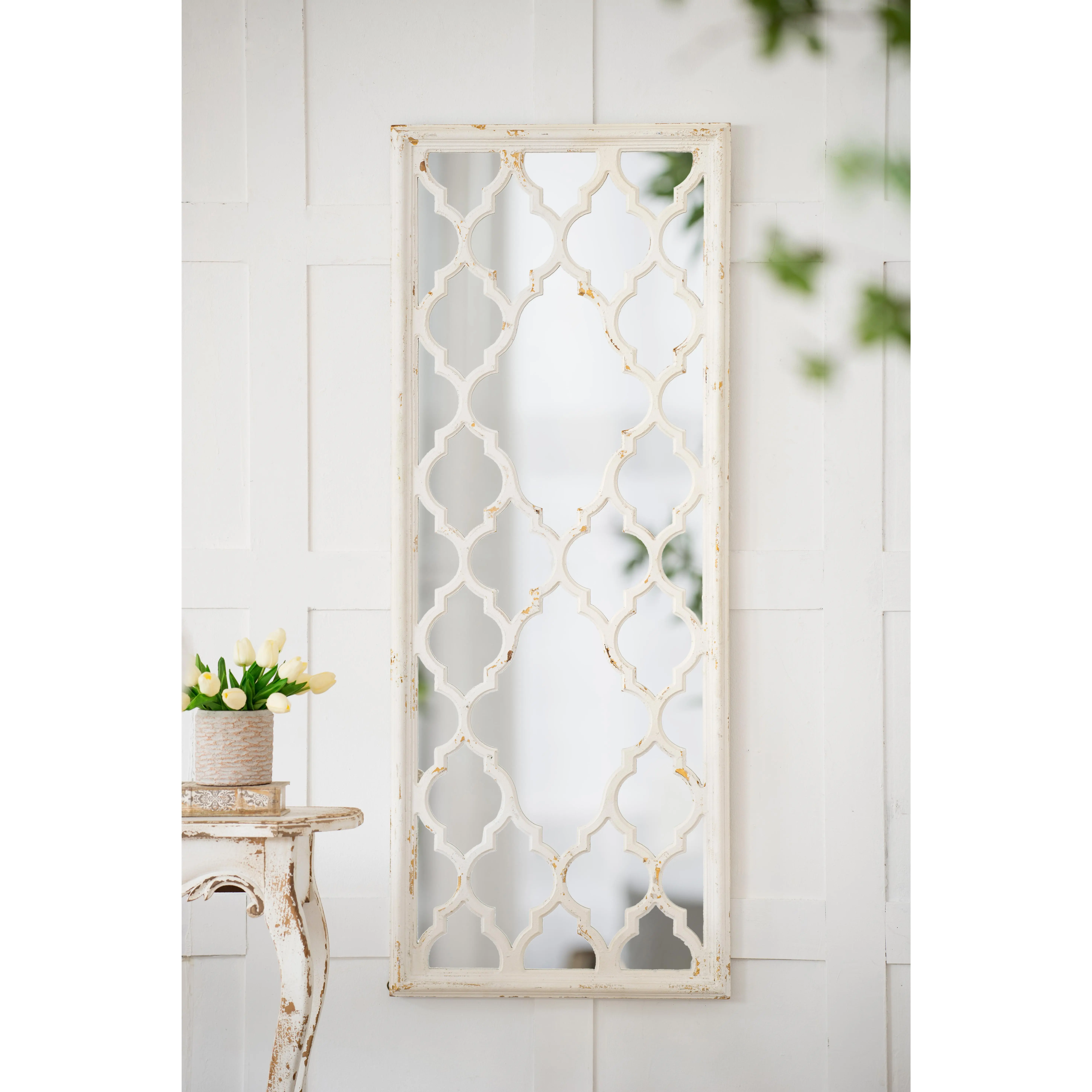 Slightly Vintage Distressed Fir Wood Mix Classic Lattice Full-Body Decor Floor Mirror, 23.6x1.6x59.4in Rustic Rectangle Mirror for Bedroom Decor, Bathroom Fixtures