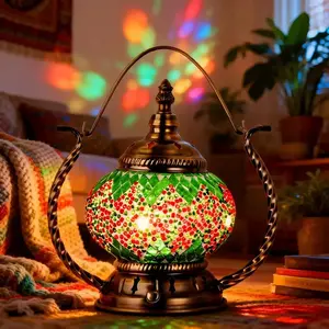 Vintage & Turkish Mosaic Table Lamp, Decorative Accent Lighting, Warm Ambiance, Ambient Light, 3-Way Touch Dimmable Design, Adjustable Brightness, Rechargeable Cordless Light for Living Room