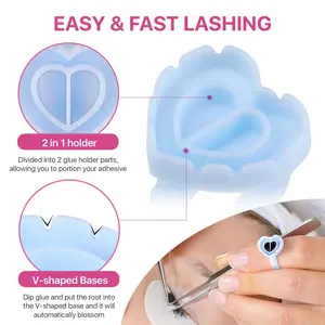 5/10/30 Pcs Eyelash Glue Rings, Cute Heart Shape Eyelash Adhesive Rings, Blue Color Lash Glue Fixer, Essential Tool for Eyelash Extensions