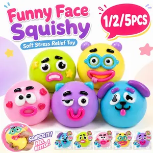Funny Face Squishy Stress Ball, Cute Soft Squeeze Toy for Kids & Adults, Kawaii Smushers Sensory Fidget Toy, Stress Relieving Accessory, Stress Relief Desk Toy 1/2PCS