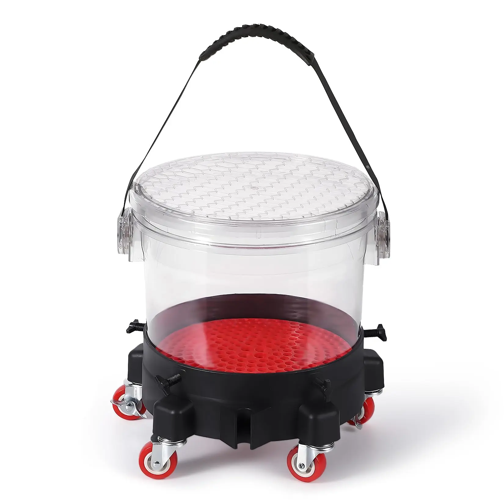 GARVEE 5 Gallon Car Wash Bucket Kit 300 Lbs Capacity - Includes Grit Trap, 5-Caster Dolly,  Rubber Handle & Lid, Professional Detailing Kit for Auto Cleaning, Transparent