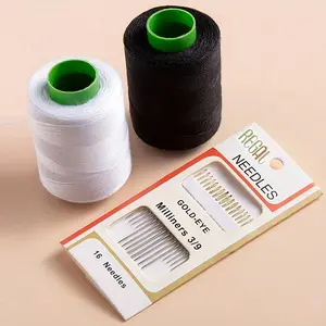 1 Set Complete Sewing Kit with 16 GoldenEye Milliners 319 Needles, Polyester Thread in White and Black - Versatile All-Season Crafting and Garment Repair Supplies, Embroidery Thread