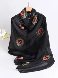 Women's Elegant Floral Embroidered Scarf Shawl, Boho Style Scarf, Scarf Wrap, Multifunctional Headscarf, Outdoor Decoration, Sun Protection Beach Towel, Perfect Mother's Day Gift