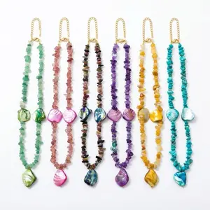 Women's Dopamine Colorful Natural Stone Beaded Clavicle Chain - Niche Fashion Necklace with Shell Pendant, Accessories for Women for Daily Wear