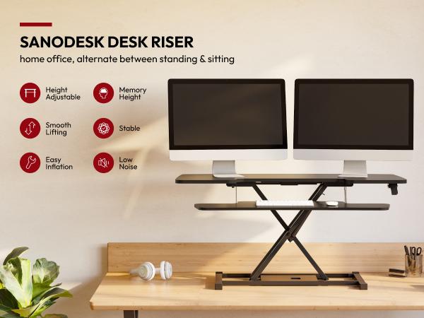 【TikTokShopBlackFriday】Height Adjustable Standing Desk Converter, Sit-to-Stand Desk Riser U-Shape with Spacious Removable Keyboard Tray, 2-Tier Desktop Computer Workstation in Black  Color