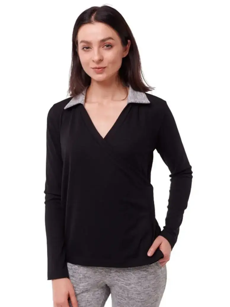 SPARKIES Polyester/ Viscose/ Lycra Sophia Adaptive Wrap Top Charcoal Black