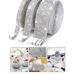 1Pc 91cm Silver Self-Adhesive Rhinestone Strap, Glitter Rhinestones, DIY Diamond Decorative Strip For Clothing Bags Phone Car, Craft Sewing Accessories For Wedding Party Decoration