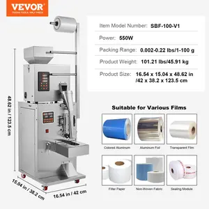 VEVOR Automatic Particle Packaging Machine, 0.002-0.22lbs/1-100g, Multi-Function Pouch Powder Sachet Weighting Filling Packing Machine, Powder Filler Machine for Tea Seeds Grains Flour Beans Glitter
