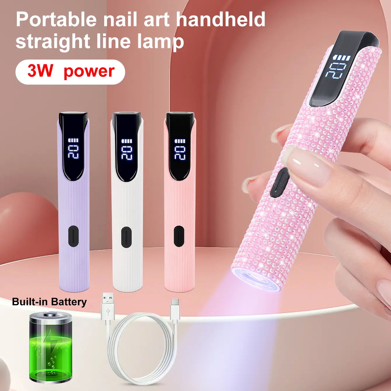 Cordless UV LED Nail Lamp - Portable Rechargeable Handheld Tool with Dual Lights, 3W Spotlight, 20-Second Fast Drying, Built-In Batteries, Convenient Nail Art Accessory (Home & Salon Use)