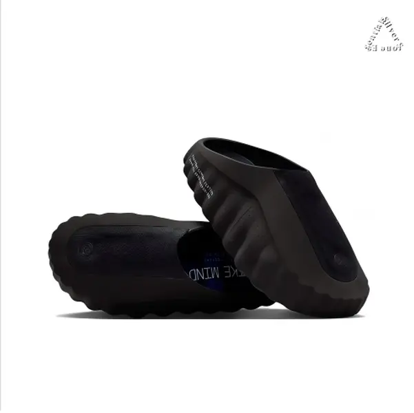 Black Concept Testing Mule Slides, Blue Cushioning Massage Outsole, Breathable Fabric Upper, Futuristic Tech Slides