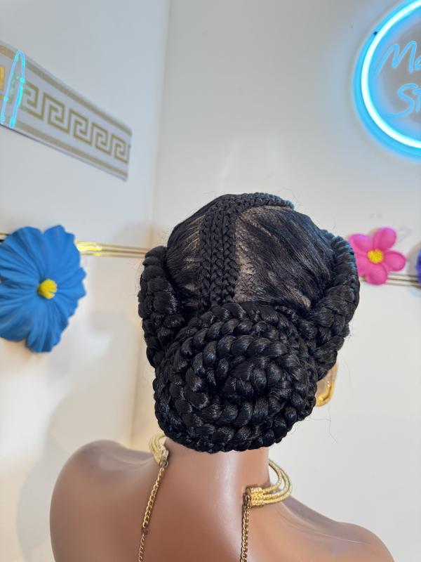 Hand braided jumbo cornrows.