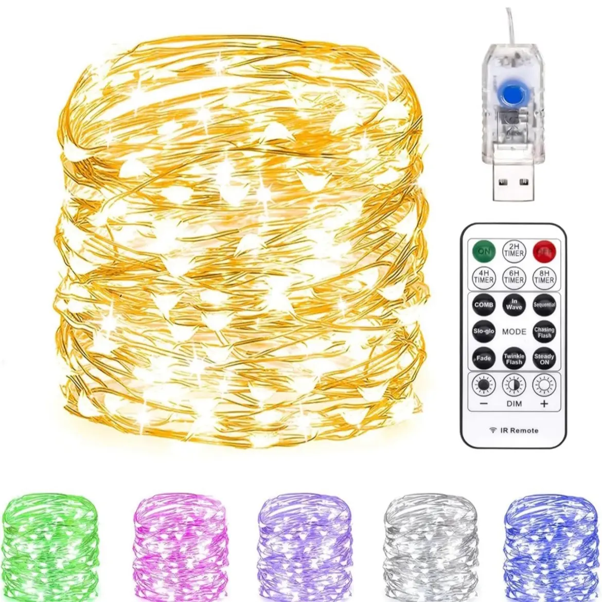 Fairy Lights 66 ft 200 LED USB Twinkle String Lights Plug in Silver Wire Lights with Remote