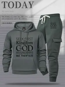 Men's 2-Piece "Seek First" Hoodie & Cargo Joggers Set – Casual Streetwear Tracksuit