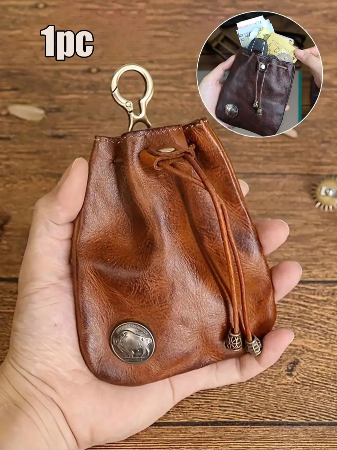 Viking Retro Polish Mini Leather Casual Waist Bag, Waist Belt Bag, Waist Packs, Portable Waist Bag, Coin Purse, Keychain Wallet, Travel, Shopping, Work, School, Compact Card Holder, Back-To-School Essential, Travel Essentials, Versatile Bag