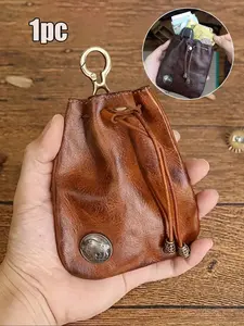 Viking Vintage Polish Mini Soft Leather Waist Bag, Coin Pouch Keychain Holder, Unisex Money Storage, Casual Style Accessory, Waist Packs