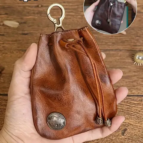 Viking Retro Polish Mini Leather Casual Waist Bag, Waist Belt Bag, Waist Packs, Portable Waist Bag, Coin Purse, Keychain Wallet, Travel, Shopping, Work, School, Compact Card Holder, Back-To-School Essential, Travel Essentials, Versatile Bag