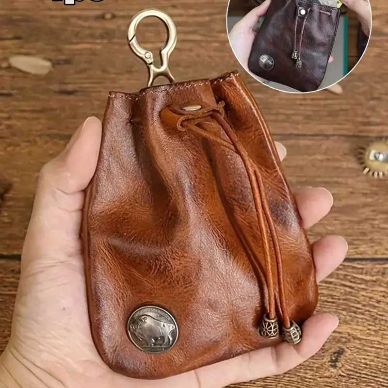 Viking Retro Polish Mini Leather Casual Waist Bag, Waist Belt Bag, Waist Packs, Portable Waist Bag, Coin Purse, Keychain Wallet, Travel, Shopping, Work, School, Compact Card Holder, Back-To-School Essential, Travel Essentials, Versatile Bag