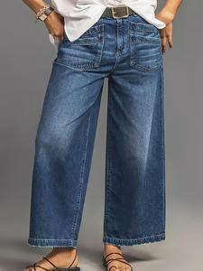 【 plus size】solid color wide leg jeans, casual curvy comfy denim jeans for daily wear, loose women's bottoms for all seasons, pants, womenswear, trouser