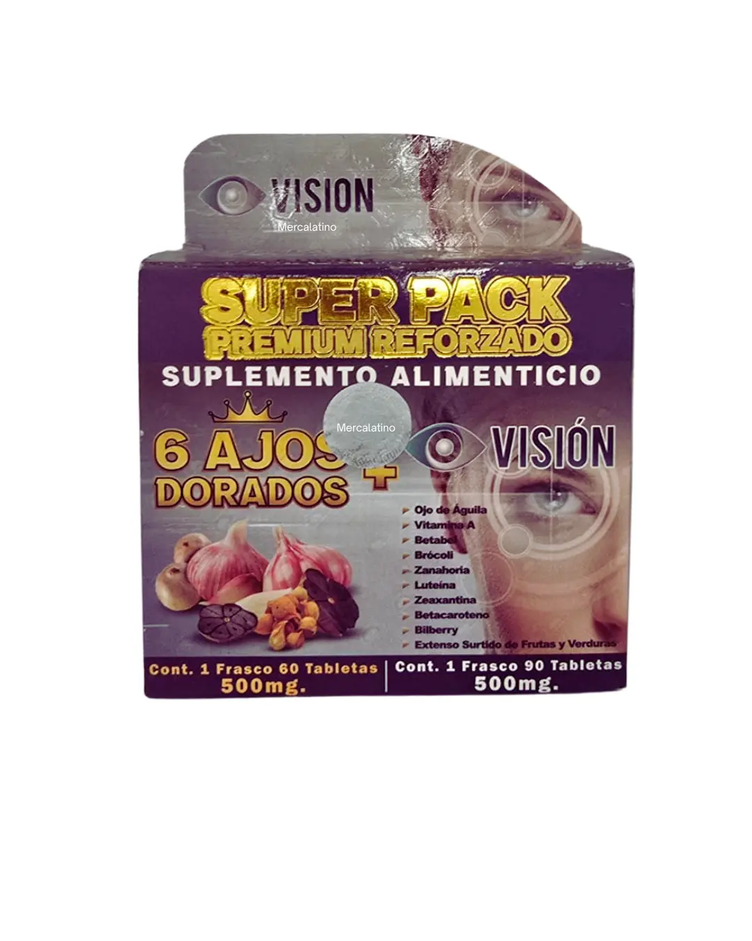6 AJOS DORADOS + VISION 150 Capsules, Dietary Supplement with Vitamin A, Lutein, Zeaxanthin, Beta-Carotene, Bilberry, Garlic Varieties and Botanical Ingredients