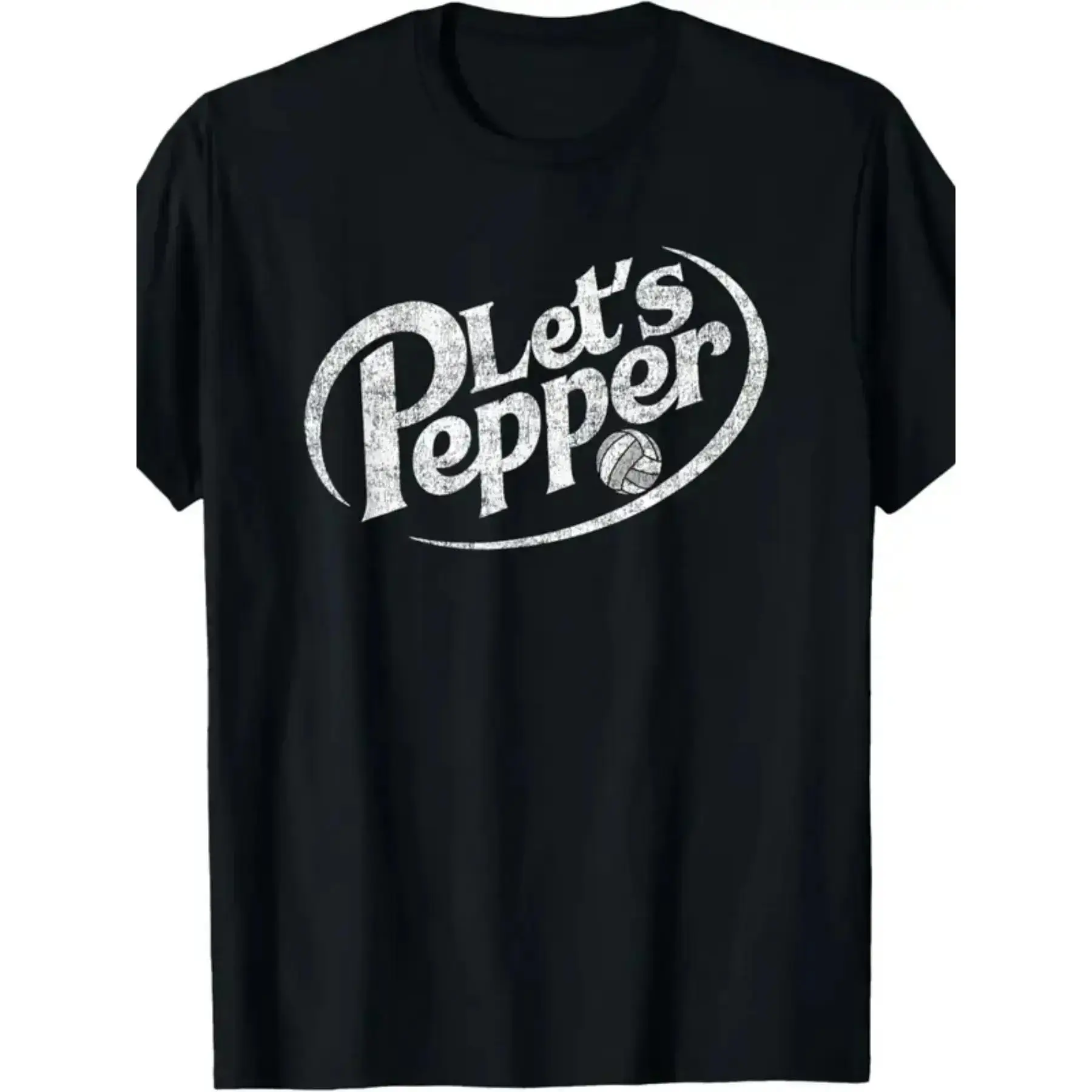 100%25 Cotton Unisex Volleyball Let's Pepper Practice Distressed Design Round Neck Short Sleeve T-Shirt Women's Men Graphic Tee
