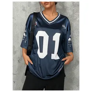 Women's Plus Size Jersey Shirts Letter Graphic Sports T-Shirts Loose Football Blokecore Tee Tops