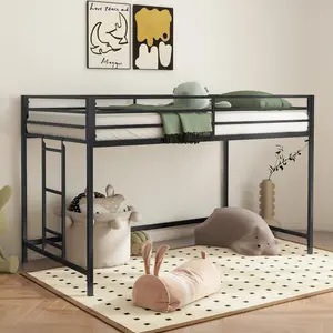 Summerwins Adam Sturdy Twin Loft Bed, Black Space-Saving Metal Frame with Easy-to-Climb Ladder & Guardrails for Bedrooms