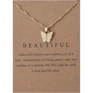 Bohemian Retro Butterfly Pendant Necklace - Colorful Acrylic Adjustable Clavicle Chain, Friendship Party Gift for Women & Friends