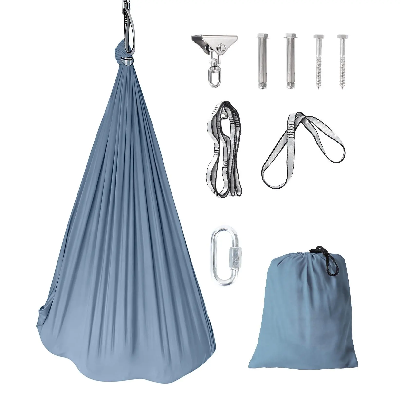 Sensory Swing 5FT Dual-Layer Therapy Swing for Autism, ADHD & Sensory Needs, Calming Hug Effect with 360° Swivel, Indoor Outdoor Use, 300 LBS Weight Capacity,Haze Blue