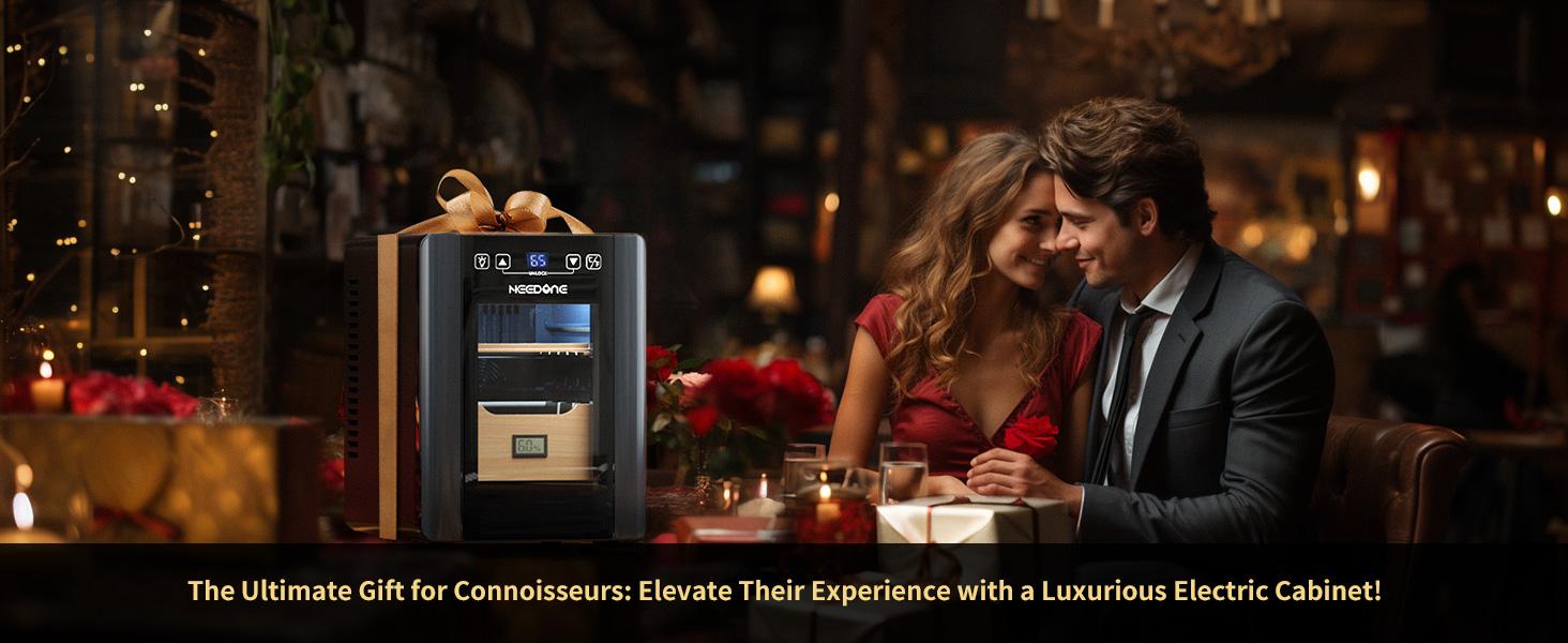 Humidor Electric 8L for Cigar with Heating & Cooling Control, Quiet Thermostatic Electric Cooler Cabinet for 80 Counts with Spanish Cedar Wood Shelves & Drawer with Hygrometer, Gift for Men