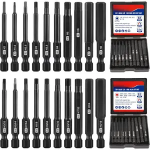 20 count Hex  Allen Wrench Drill Bit Set, CNC Machined S2 Steel  Metric and SAE Hex Bits, 1/4 Inch Square Shank Driver Bits, 2.3" Long  Bits Set With Storage BoxQuesear