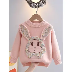 Girls' Thickened Sweater with Hand-Embroidered Design - Winter Warm Loose Fit Cute Button-Front Sweater Suitable for Autumn/Winter, Hand Washable Cozy Sweaters for Girls &