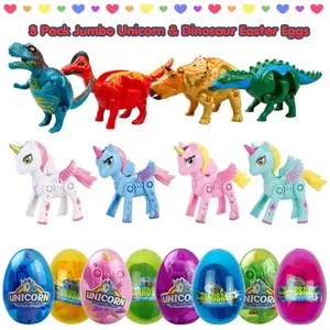 8 Pack Jumbo Unicorn & Dinosaur Easter Eggs – Prefilled Toys for Kids, Toddlers, Easter Basket Stuffers, Party Favors & Gifts for Boys & Girls