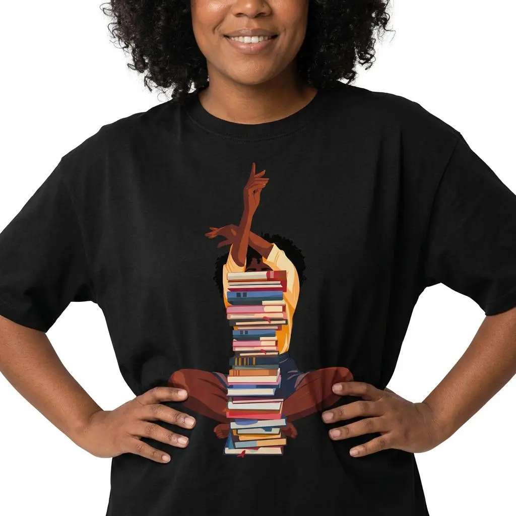 Book Lover Graphic Tee Women Plus Size Reading Shirt Book Stack Art Top