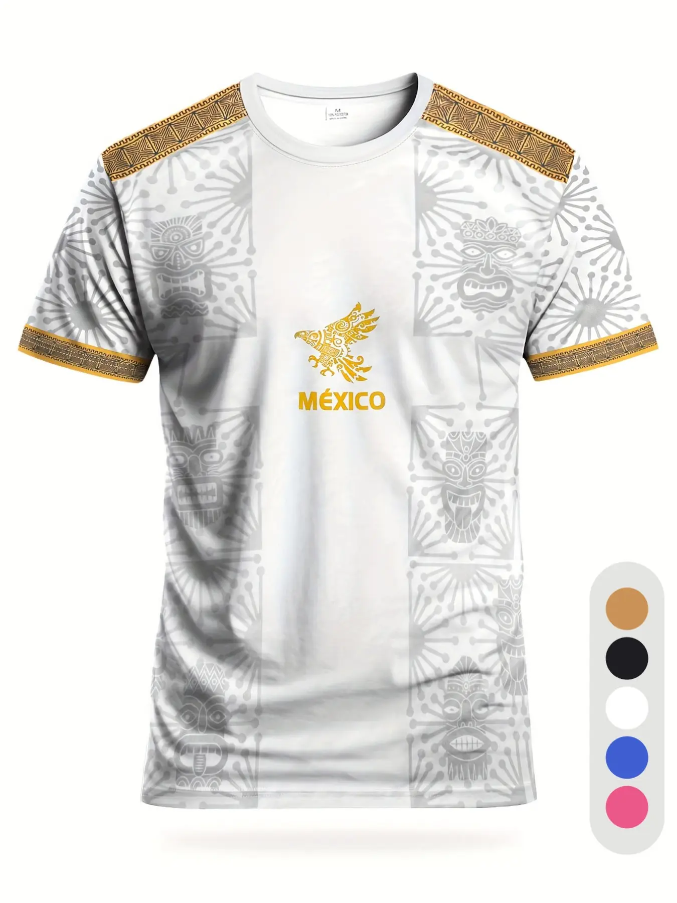 Mexican Men's Soccer Jersey & Youth Comfortable Sport Shirt, Athletic Active Tops, Jersey Shirts, with Maya Civilization Print, Aztec Beast Design, Perfect for Training & Gifts