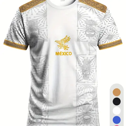 Mexican Men's Soccer Jersey & Youth Comfortable Sport Shirt, Athletic Active Tops, Jersey Shirts, with Maya Civilization Print, Aztec Beast Design, Perfect for Training & Gifts, Sports Apparel