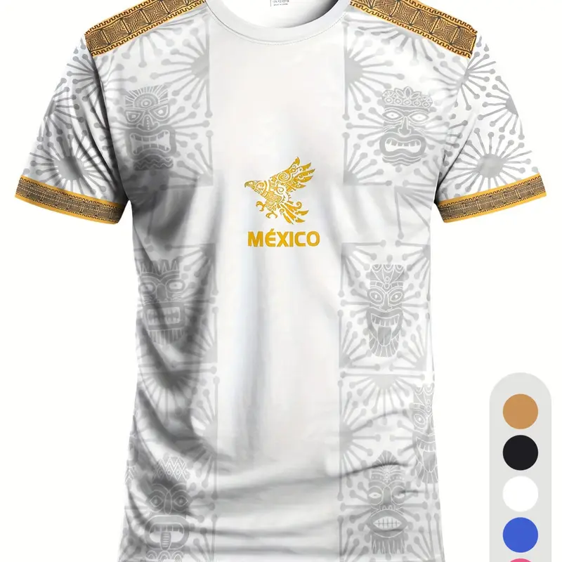 Mexican Men's Soccer Jersey & Youth Comfortable Sport Shirt, Athletic Active Tops, Jersey Shirts, with Maya Civilization Print, Aztec Beast Design, Perfect for Training & Gifts, Sports Apparel