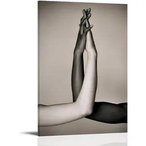 Couple Holding Hands Art Work Couple Mural Modern Painting, Interracial Love, Couple Art Poster Canvas Wall Art Prints for Wall Decor Room Decor Bedroom Decor Gifts