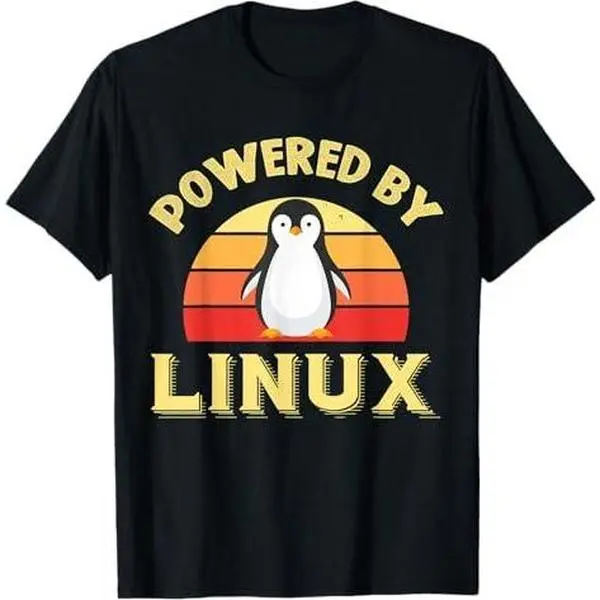 Powered by Linux Retro Vintage Penguin Nerd Geek Coding T-Shirt
