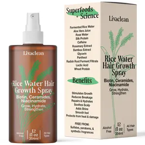 Livaclean 12 fl oz Rice Water Hair Growth Spray – Fermented Rice Water with Biotin, Caffeine & Silk Protein – Strengthens, Hydrates & Promotes Growth – For Thinning, Damaged & Curly Hair