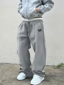 Men's Streetwear Jogger Pants, Loose Fit Casual Sportswear, Drawstring High Waist Design, Star Print Versatile Multi-Color, Comfortable Warm Daily Wear