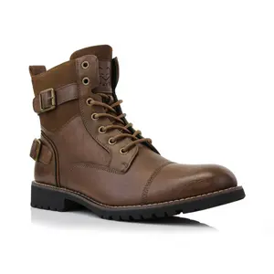 Polar Fox Patrick classic cap-toe motorcycle boots, in Brown, Men's Size 6.5 - 13