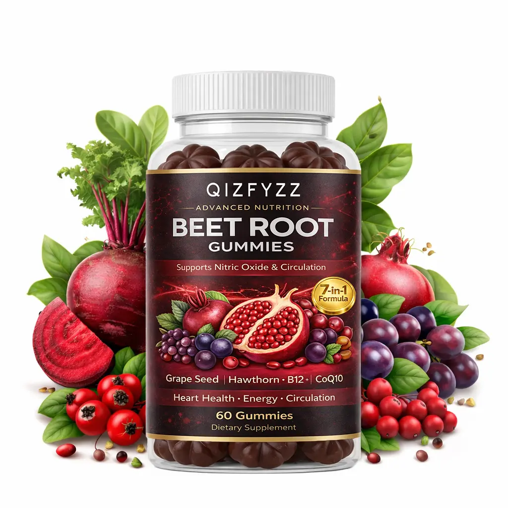 Beet Root Gummies with CoQ10, Grape Seed & Vitamins C, B12, B3 – Nitric Oxide Booster for Circulation, Energy & Immune Support – 60 Beetroot Chews