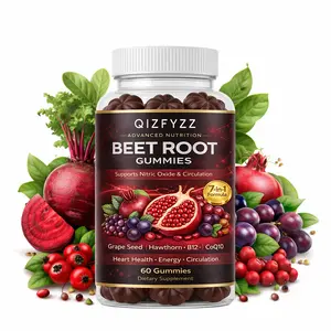Beet Root Gummies with CoQ10, Grape Seed & Vitamins C, B12, B3 – Nitric Oxide Booster for Circulation, Energy & Immune Support – 60 Beetroot Chews