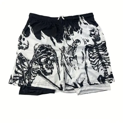 American Street Style 2 in 1 Gym Shorts, Graphic Quick-Dry Breathable Side Pockets, Outdoor Running Gym Wear, Casual Fitted Shorts, Athletic Wear Shorts, Breathable Sport Shorts, Active Wear Shorts