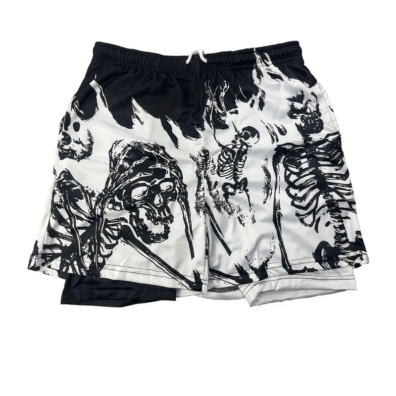 American Street Style 2 in 1 Gym Shorts, Graphic Quick-Dry Breathable Side Pockets, Outdoor Running Gym Wear, Casual Fitted Shorts, Athletic Wear Shorts, Breathable Sport Shorts, Active Wear Shorts
