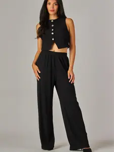 Crinkled Midnight Muse Set 2pc Pants & Top Set for Women's Fashionable Clothes - Womenswear Suits