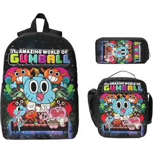 Primary Backpack Set With Lunch Box Pencil Case The Amazing World Of Gumball Elementary Bookbag Daypacks Gifts Fashion Laptop Backpack Style-4