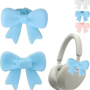 2pcs Cute Elegant Trendy Silicone Earphone Accessories, Butterfly Knot Headset Accessories, Fashionable Phone Gear