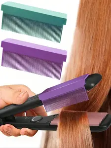 2pcs Ceramic Straightening Comb Tool, High-Temperature Styling Flat Iron Comb, Self-Adhesive Hair Straightener Attachments, Hair Styling Tool, Thermal Brush Straightener