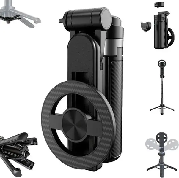 2026 Upgraded 4-in-1 Magnetic Selfie Stick Tripod with Wireless Remote, 360° Rotating Phone Holder, Extendable to 15.75", Compatible with iPhone & Android for Vlogging/Live Streaming/Photography